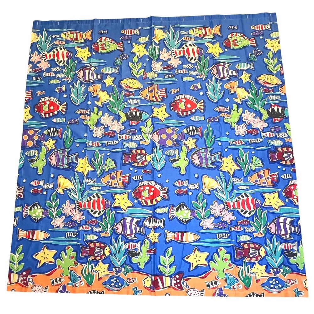 Vintage Retro Multicolor Fish Ocean Tropical Coral Reef Shower Curtain 69x69 in
